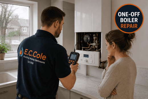 One-off boiler service by an E.C. Cole engineer in a house.