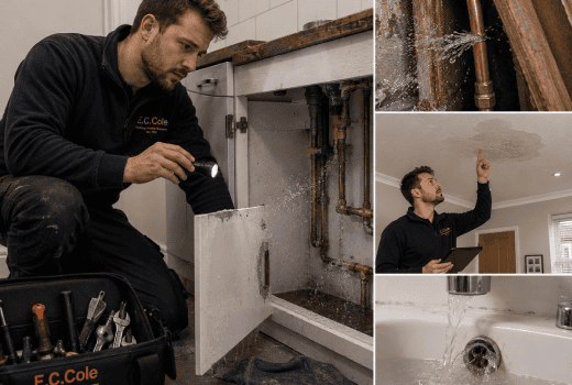 For burst pipes, you might search for emergency plumber near me. E.C. Cole's engineers take a look, as in the image, for burst pipes and leaks.